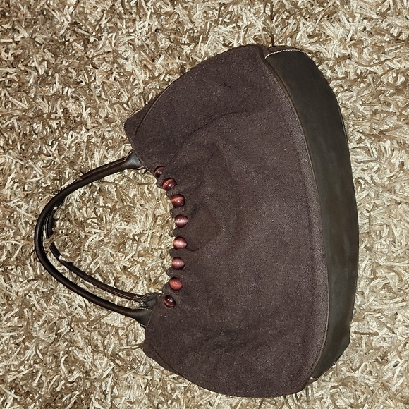 Oilily Embroidery Brown with Multi Fabric Satchel 15"Lx 3"W x10"H - Picture 2 of 6